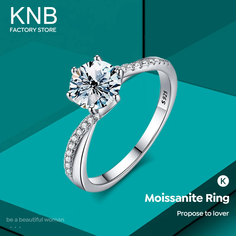 KNB Elegant 1ct D Color Twisted Arm Moissanite Diamond Wedding Rings for Women Classic 925 Sterling Silver Luxury Fine Jewelry