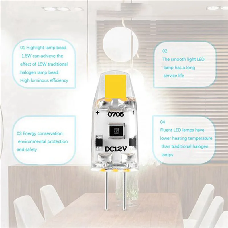

ABUP-12PCS G4 LED Bulb 12V DC Dimmable COB LED G4 Bulb 1.5W 360 Angle To Replace 15W Halogen Lamp (Warm White)