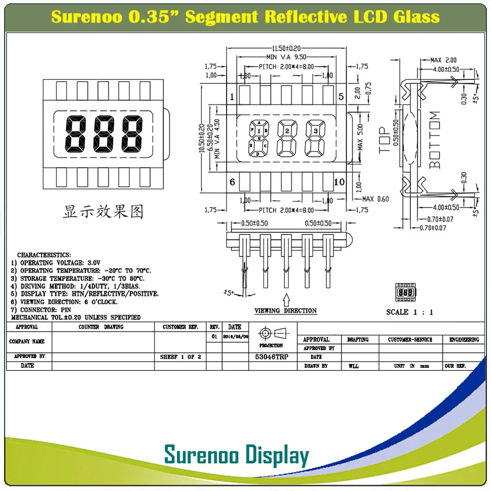 Imagem -05 - Surenoo-módulo de Exibição Lcd de Segmento Digital Menor Caneta 3d Print Painel de Vidro 035 Bits 8