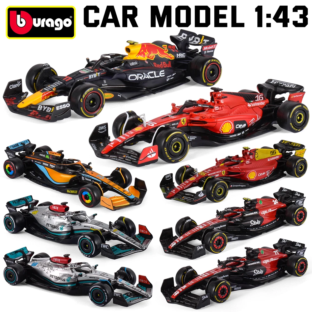 Bburago F1-75เฟอร์รารี1/43 2022 2023โมเดลรถยนต์รถของเล่นขนาดเล็ก LECLEC Sainz Redbull รถแข่ง Mercedes อัลฟ่าโรมิโอมาคลาเรน