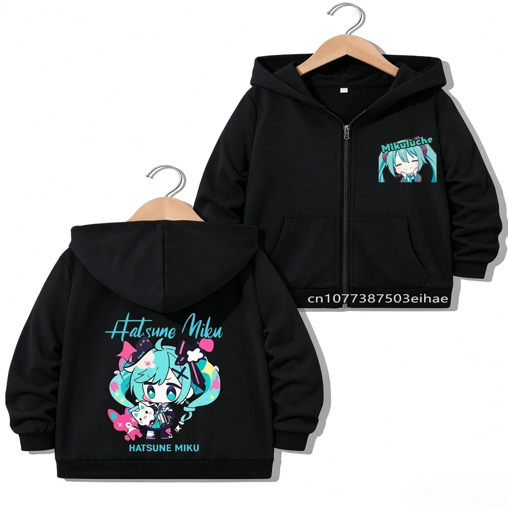 Anime Figure Printed Hatsune Miku Zipper Jacket Kids Overcoat Spring Autumn Children Outerwear Lovely Anime Theme Casual Tops