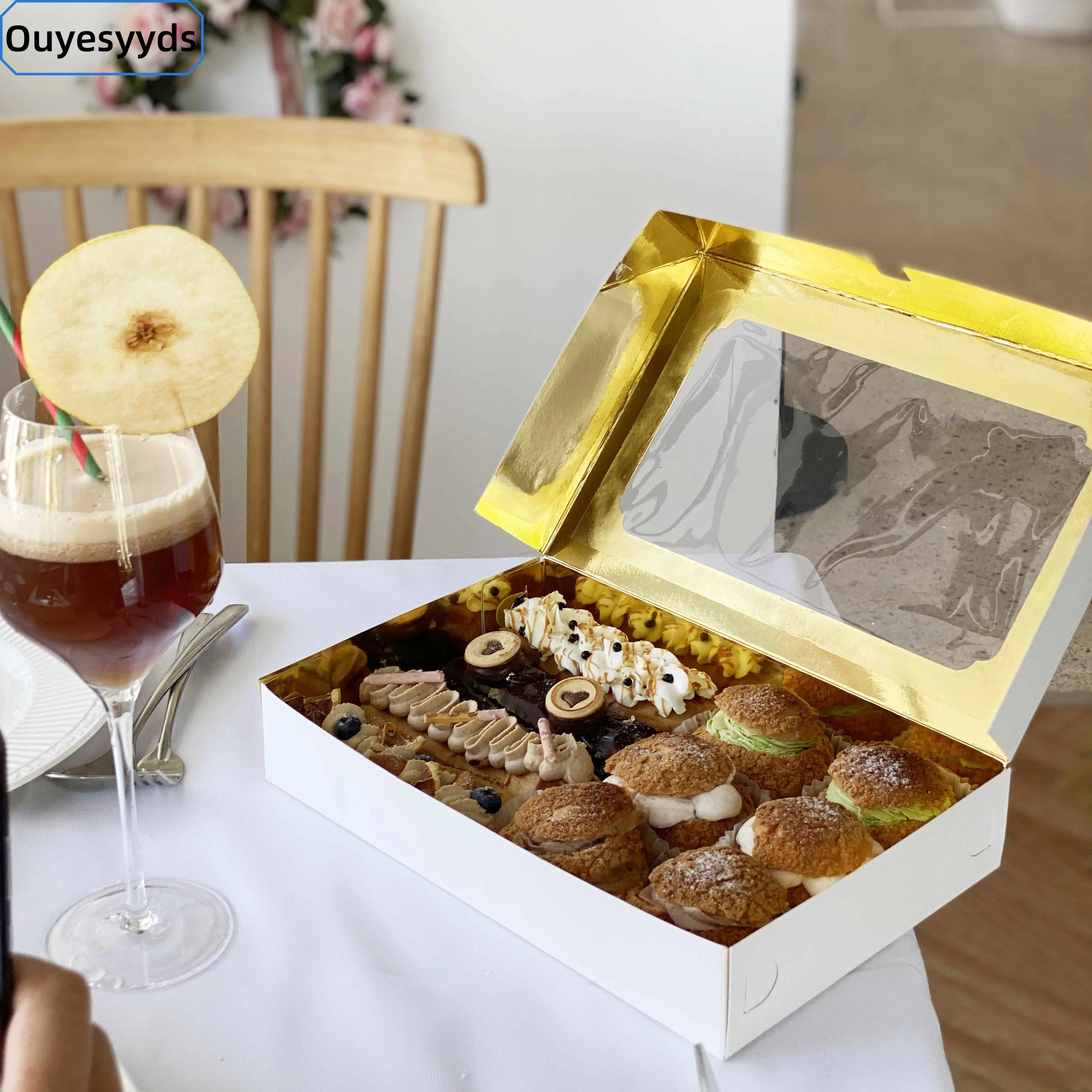 

5 шт. большие белые бумажные коробки для конфет для торта с окном из ПВХ, золотая подарочная упаковка для выпечки, принадлежности для вечеринок