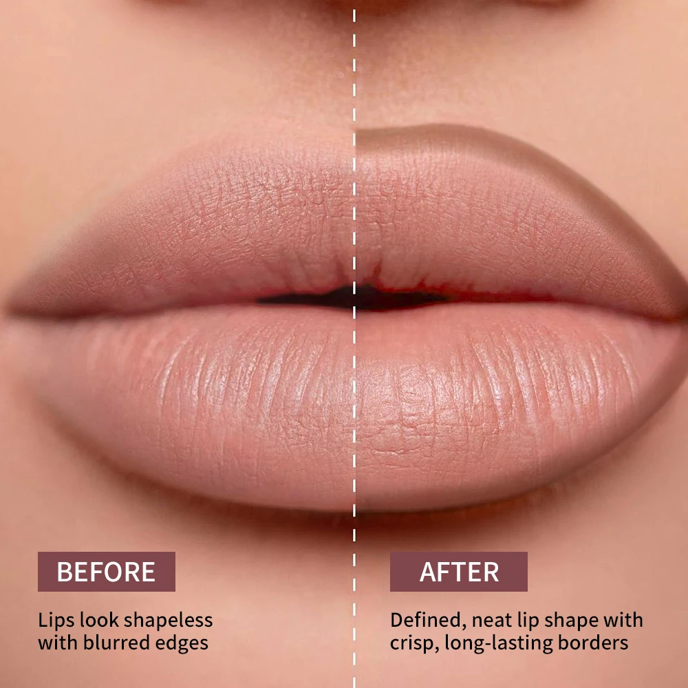 Delineador labial à prova d'água, contorno labial, mancha labial, à prova de manchas, 2 em 1, ultra pigmentado, design de dupla face, copo antiaderente