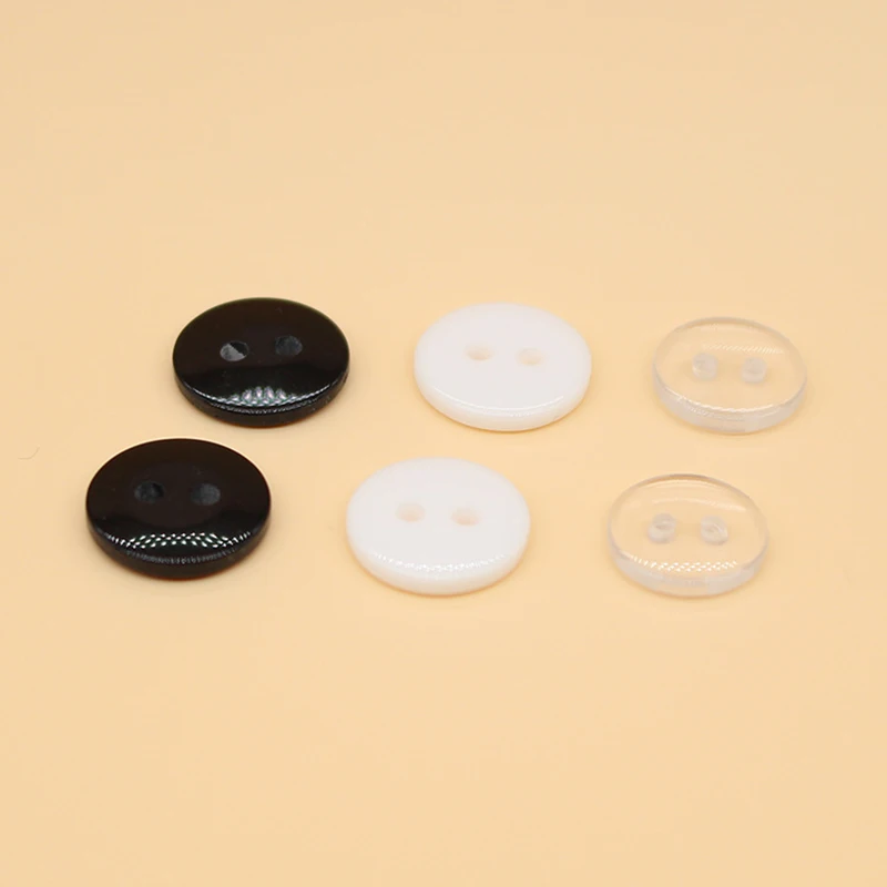 50Pcs/Set 2 Holes Transparent Resin Buttons White Small Round Buttons for Suit Sweater DIY Sewing Garment Underwear Black Button