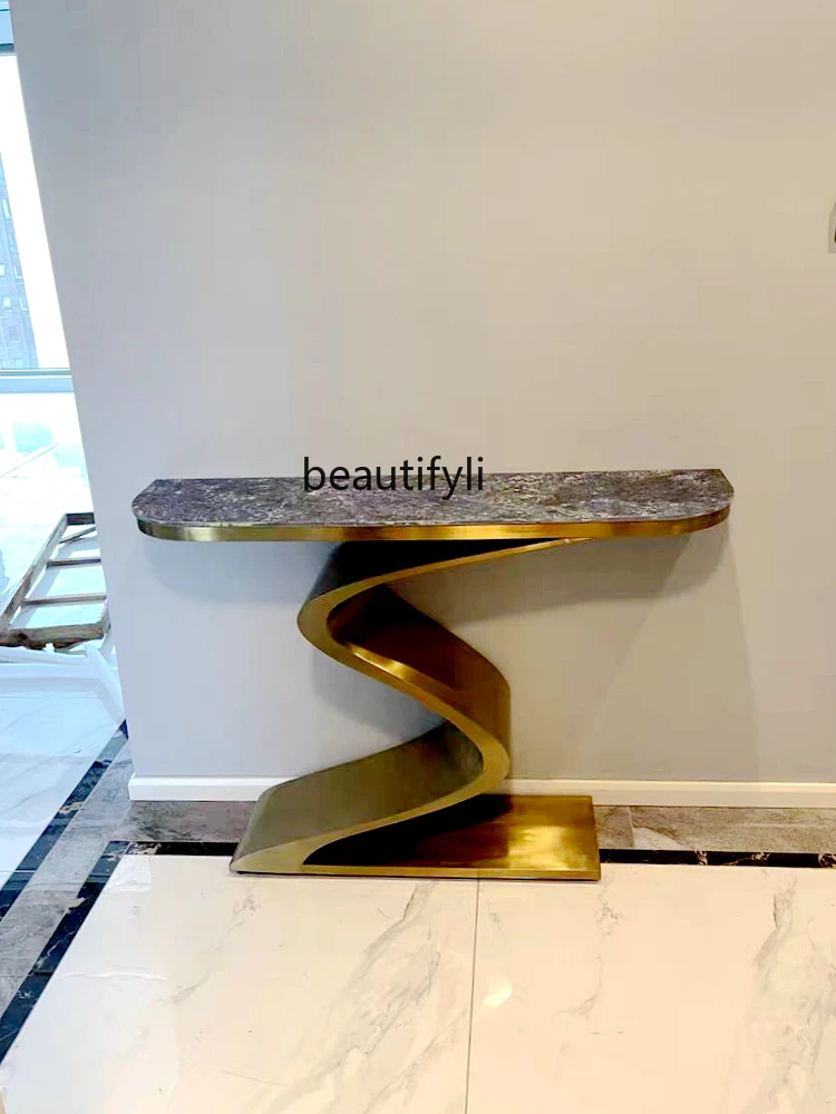 Console Tables Home Aisle Wall Decoration Desk Household Light Luxury Stainless Steel Stone Plate Table