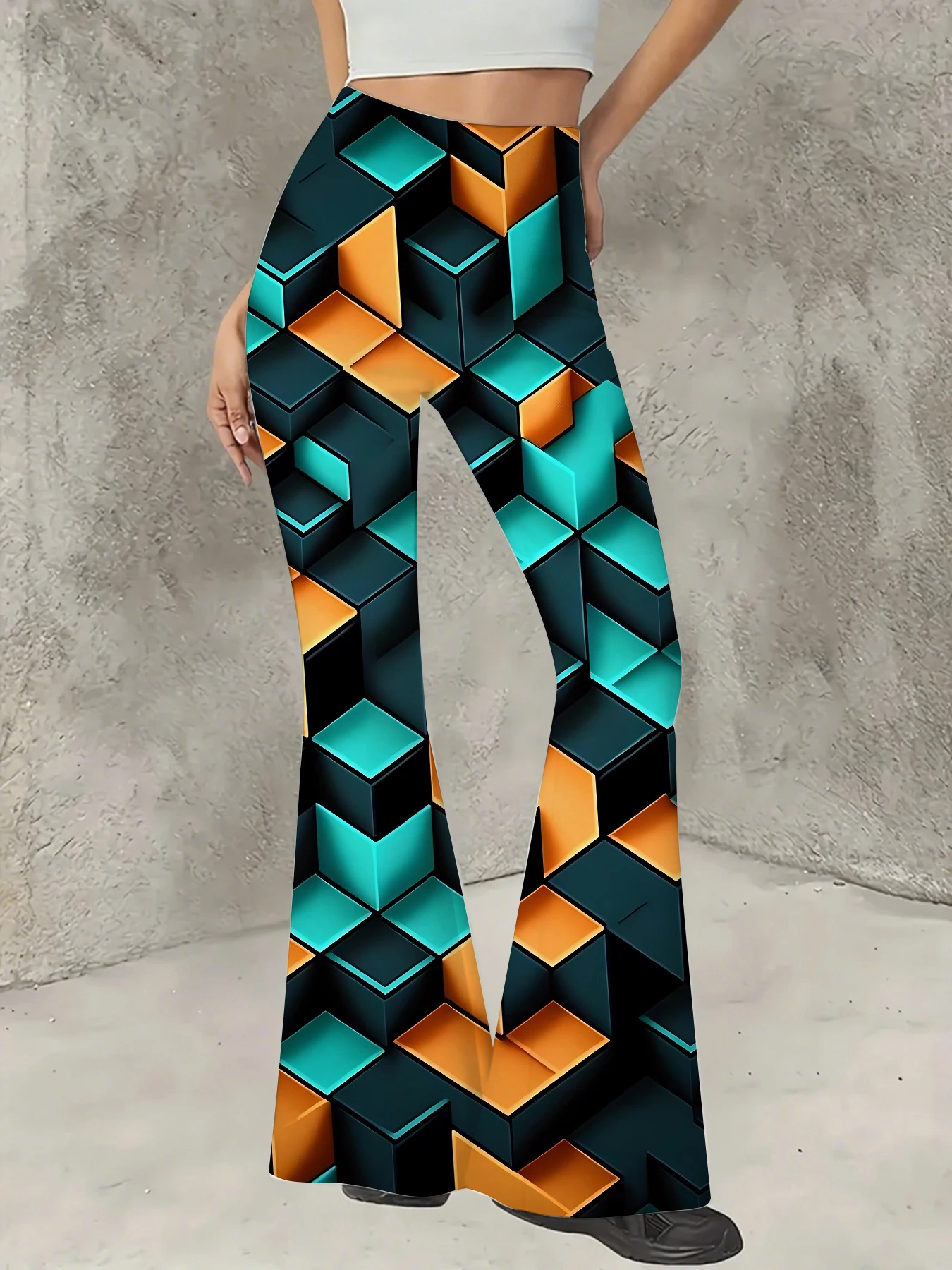 

Women's Floral Print Flare Pants Elegant Stretchy Bell Bottom Trousers Summer
