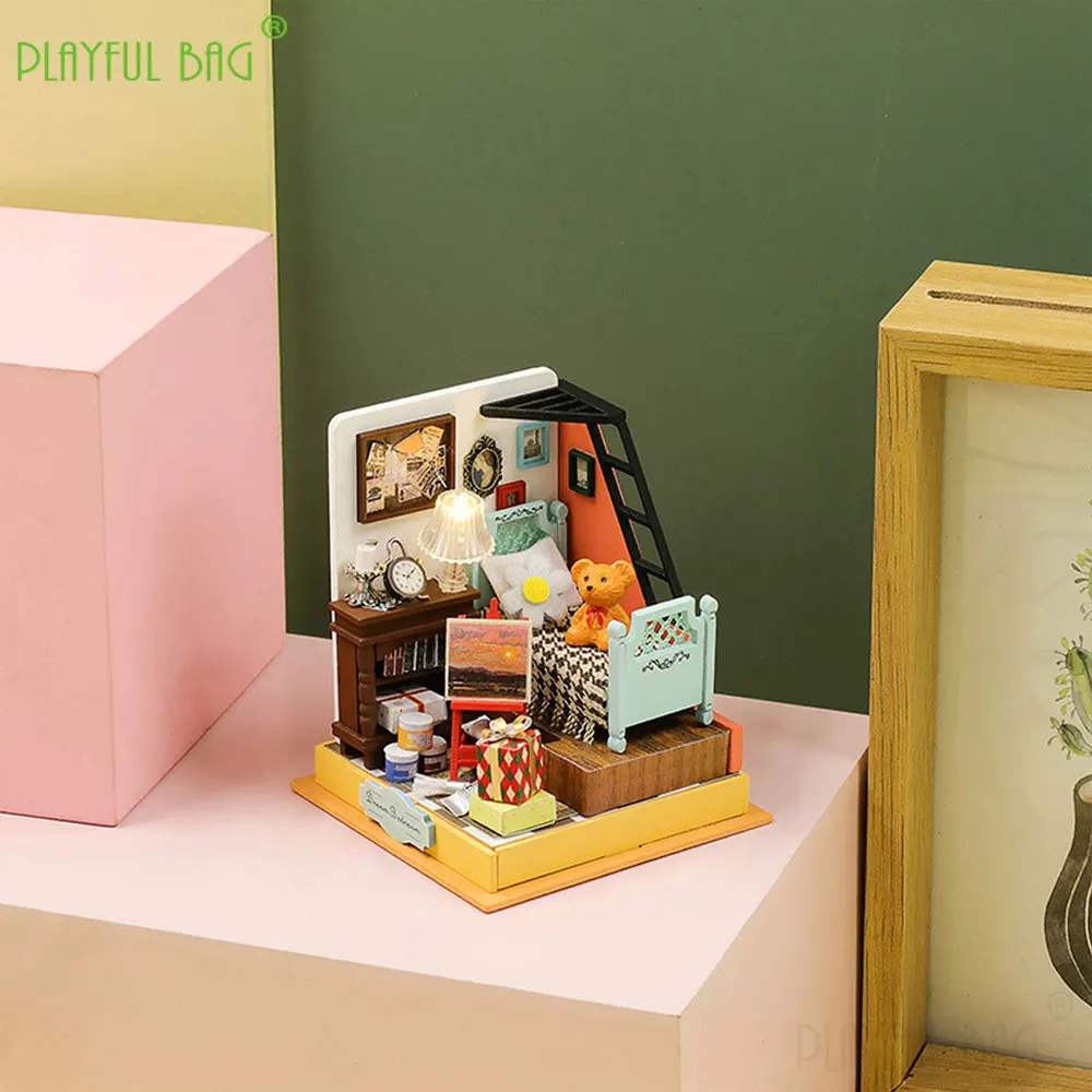 Feito à mão de madeira diy mini casa brinquedo criativo montagem presente em miniatura casa de bonecas crianças presente brinquedos casa artesanato decoração hg378