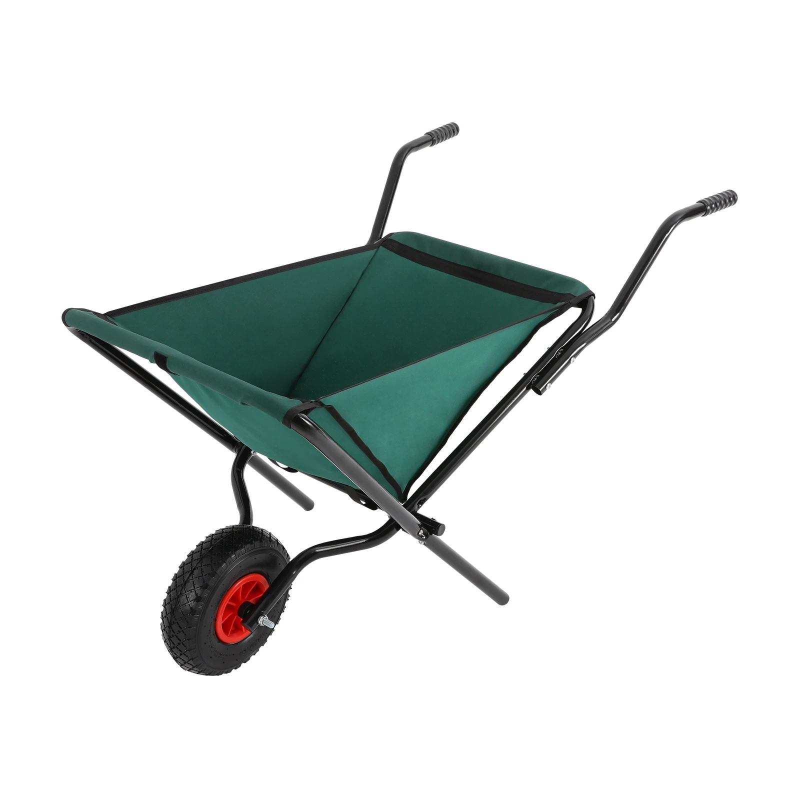 Foldable Wheelbarrow, Foldable Single-wheel Garden Cart, 80 lbs Load, 10 Inch Tire, Stainless Steel & Oxford Fabric, Green