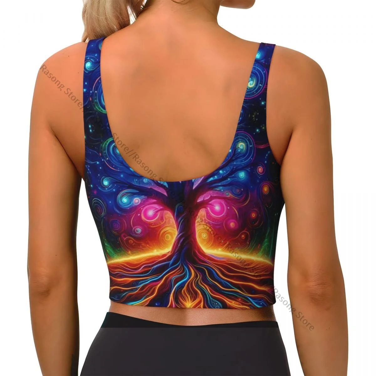 Sports Bra Women Running Yoga Clothes Vest Colorful Tree Background Gathering Fitness Vest