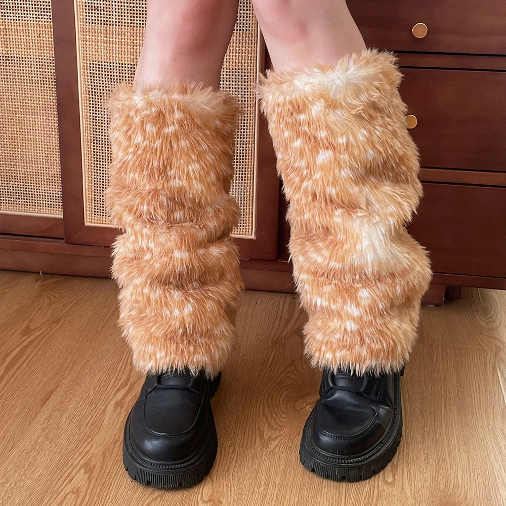 Christmas Elk Leg Warmers Y2K White Faux Wolf ol Leg Warmers Boot Covers Women Cute Jk Knee High Warm Socks Fashion Socks
