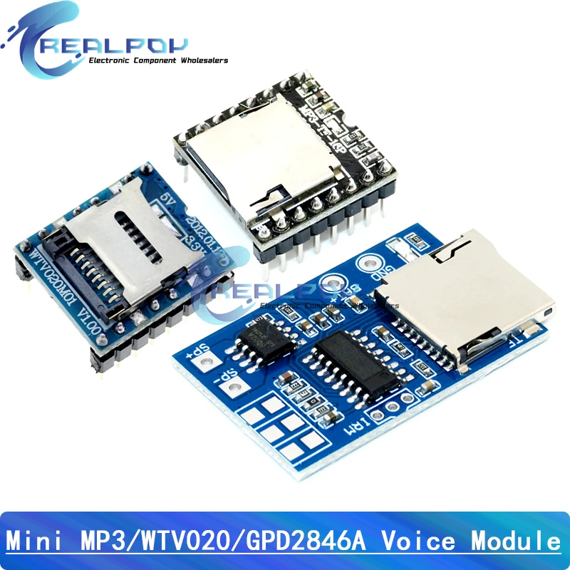 WTV020 GPD2846A Mini MP3 Player Module TF Card MP3 Decoder Board Sound Module Audio Voice Module For Arduino GM Power Supply