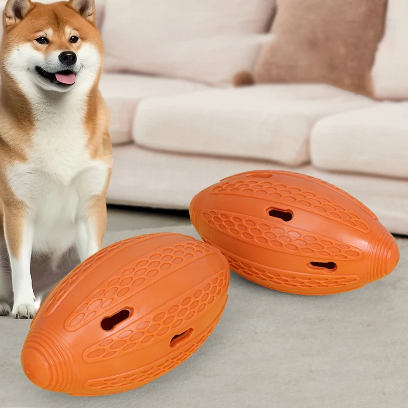 

Natural Rubber Rugby Ball Pet Dog Toys Squeaky Sounding Durable Teeth Cleaning Dog Interactive Toy Balls Pomeranian Accessories