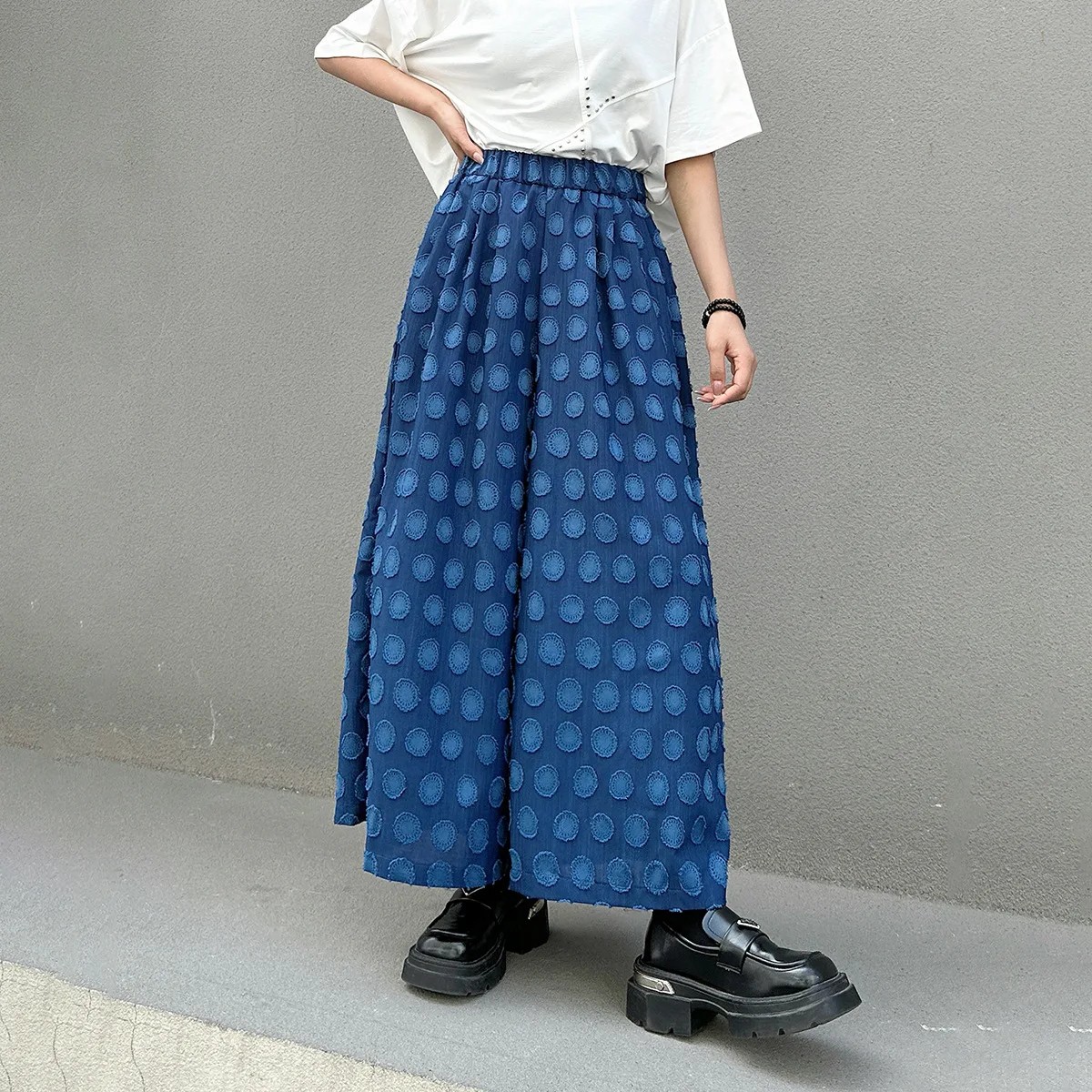 

American American New Fashion Women's Dot Printed Casual Trendy Wide Leg Loose Ankle Length Jean Trousers Female Denim Pants