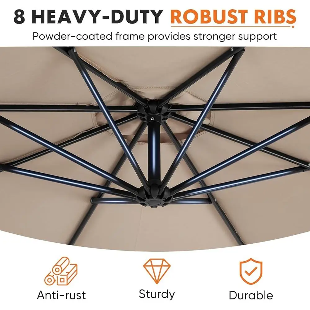 9.8ft إزاحة مظلة فناء تنفيس في الهواء الطلق مظلة ناتئ مقاوم للماء مقاومة للأشعة فوق البنفسجية سهلة الميل قابل للتعديل الظل حديقة بركة