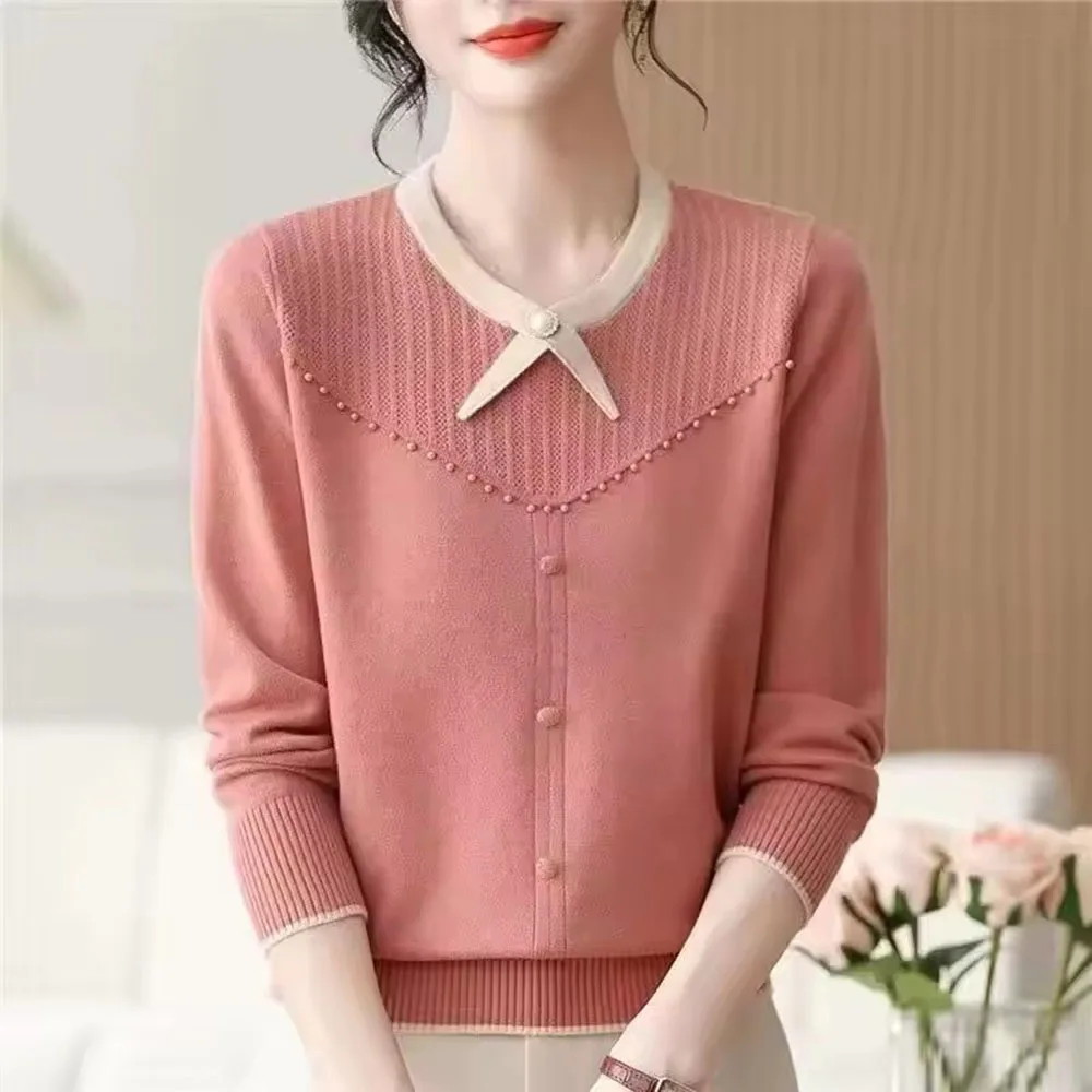 

Middle-Aged Mother New Loose Sweater Women's Pullover Autumn New Long-sleeved Casual Bottoming Shirt Sweater Knitwear Woman