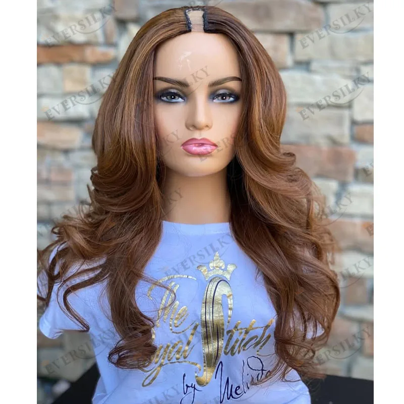 

100% Human Hair Easy Wear Glueless 1x4 Middle U Part Wigs for Black Women Straight/Body Wave Caramel Brown Long V Part Wigs
