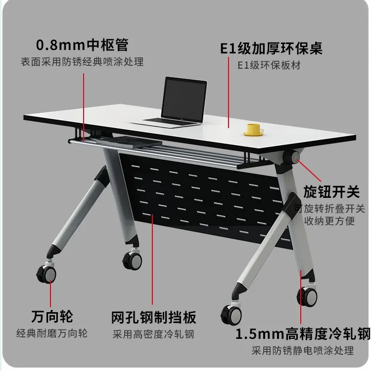 Movable Desk Tutoring Folding Conference Table Training Table and Chair Combination Double Student Study Desk with Wheels