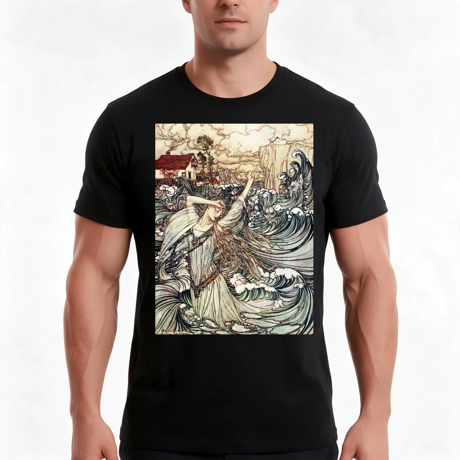Undine - Arthur Rackham T-Shirt Summer Casual Cotton Tee Oversized Streetwear Tops Vintage Graphic Print Unisex Men Women