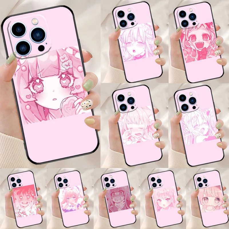 Pink Kawaii Anime Loli Case For iPhone 15 14 XR X XS Max Plus SE2 11 12 13 16 Pro Max Cell Phone Cover Casing Coque