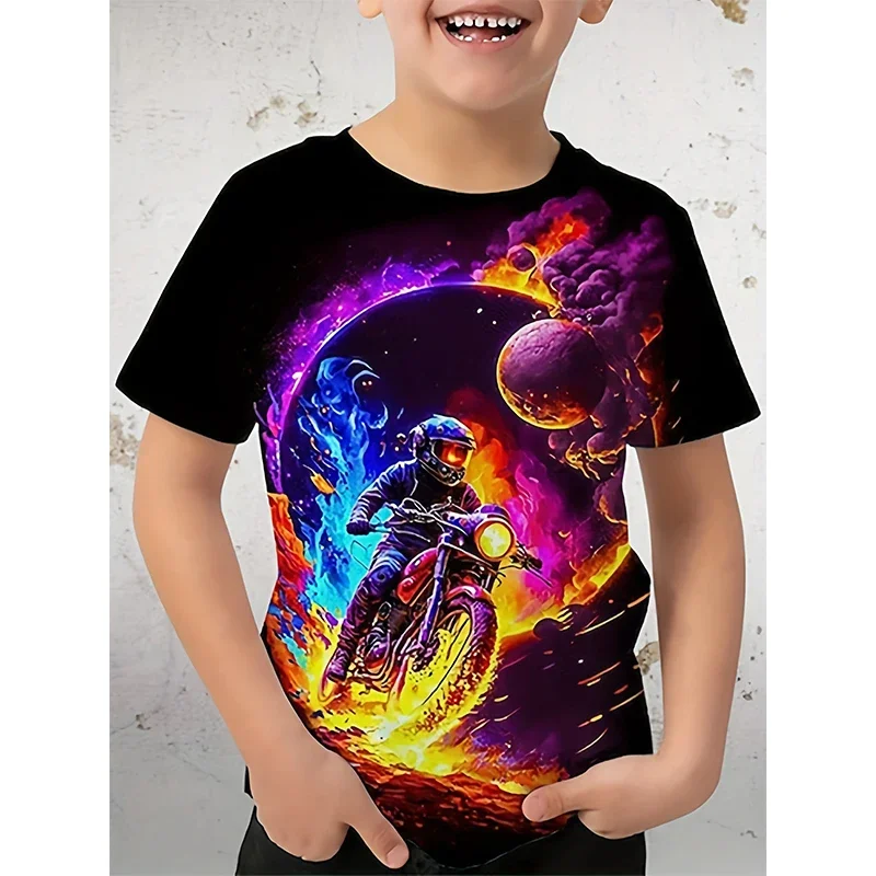 

Planet Astronaut T Shirt Boys Girls Tees Fashion Motorcycle Shirt Teen Tops Kids T-shirts Summer Boy Tshirt Children's Clothing