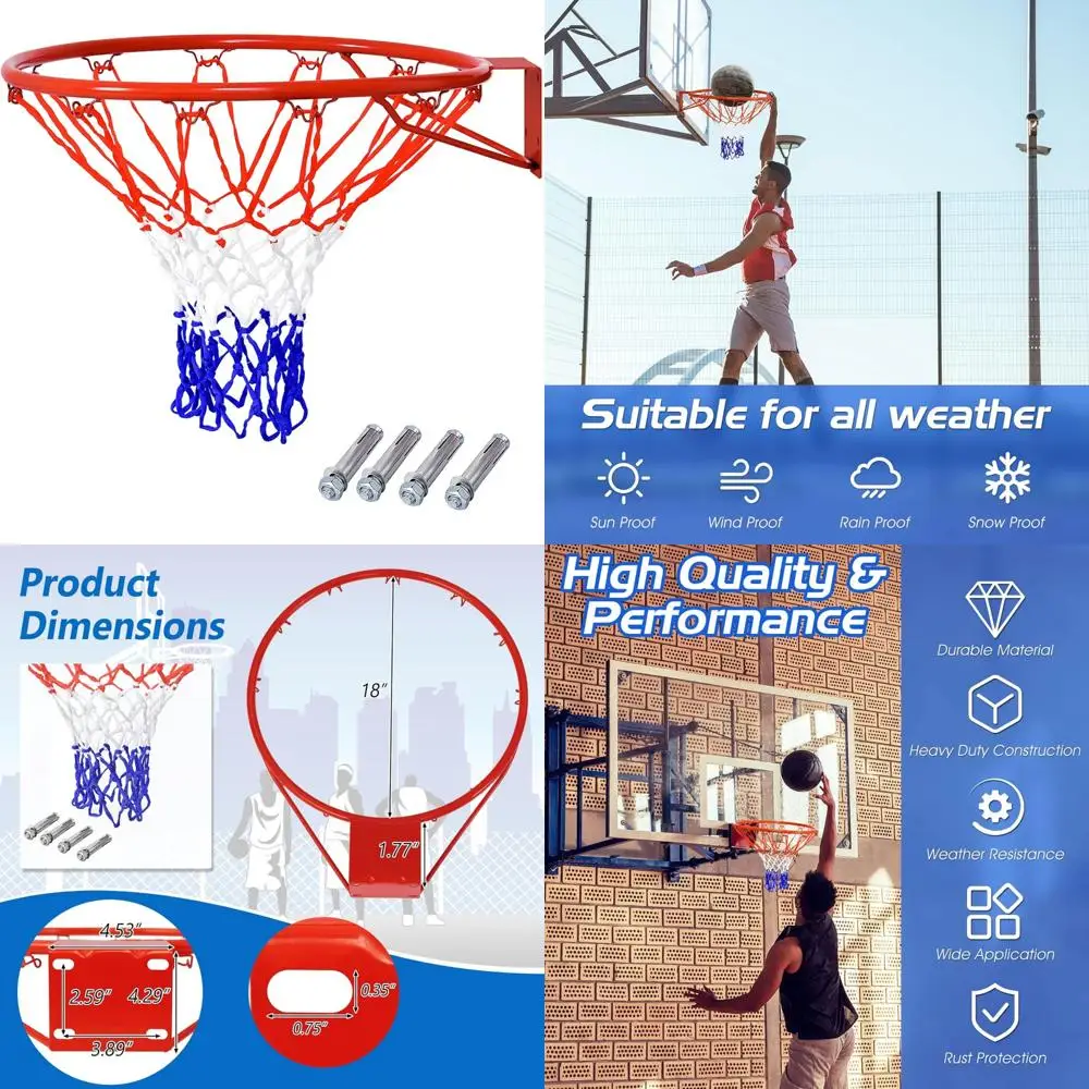 

Portable 18 Inch Basketball Hoop with Replacement Net for Indoor and Outdoor Wall or Door Mounting