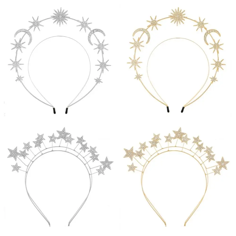 Trendy Metal Star Hair Hoop Silver Princess Halo Crown Hair Ornaments Headwear Baroque Hairbands Headpieces