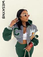 2023 Print Baseball Outfits Buttons Jackets For Women 2022 Crop Top Hoodie Jackets Coats Varsity Bomber Long Sleeve Jackets