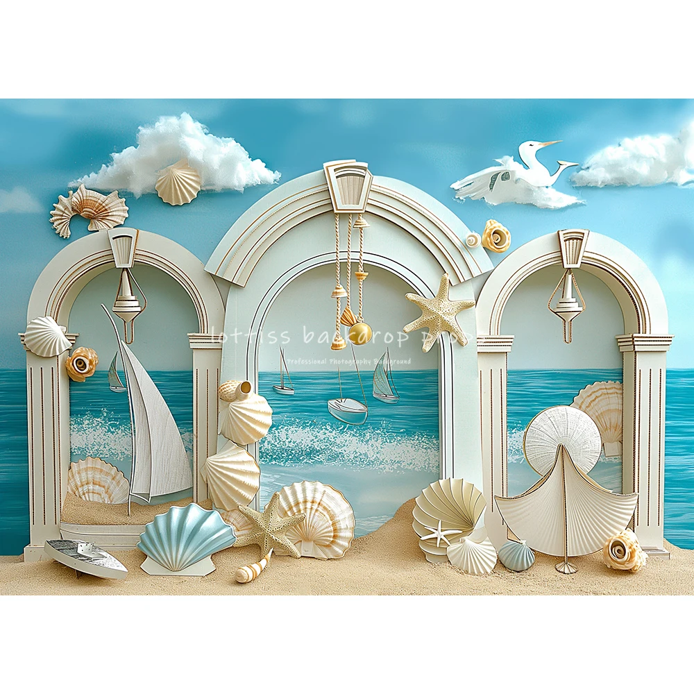 Beach Scene Shells Wind Chimes Backdrops Kids Baby Birthday Photocall Decors Child Adult Photocall Summer Beachside Backgrounds