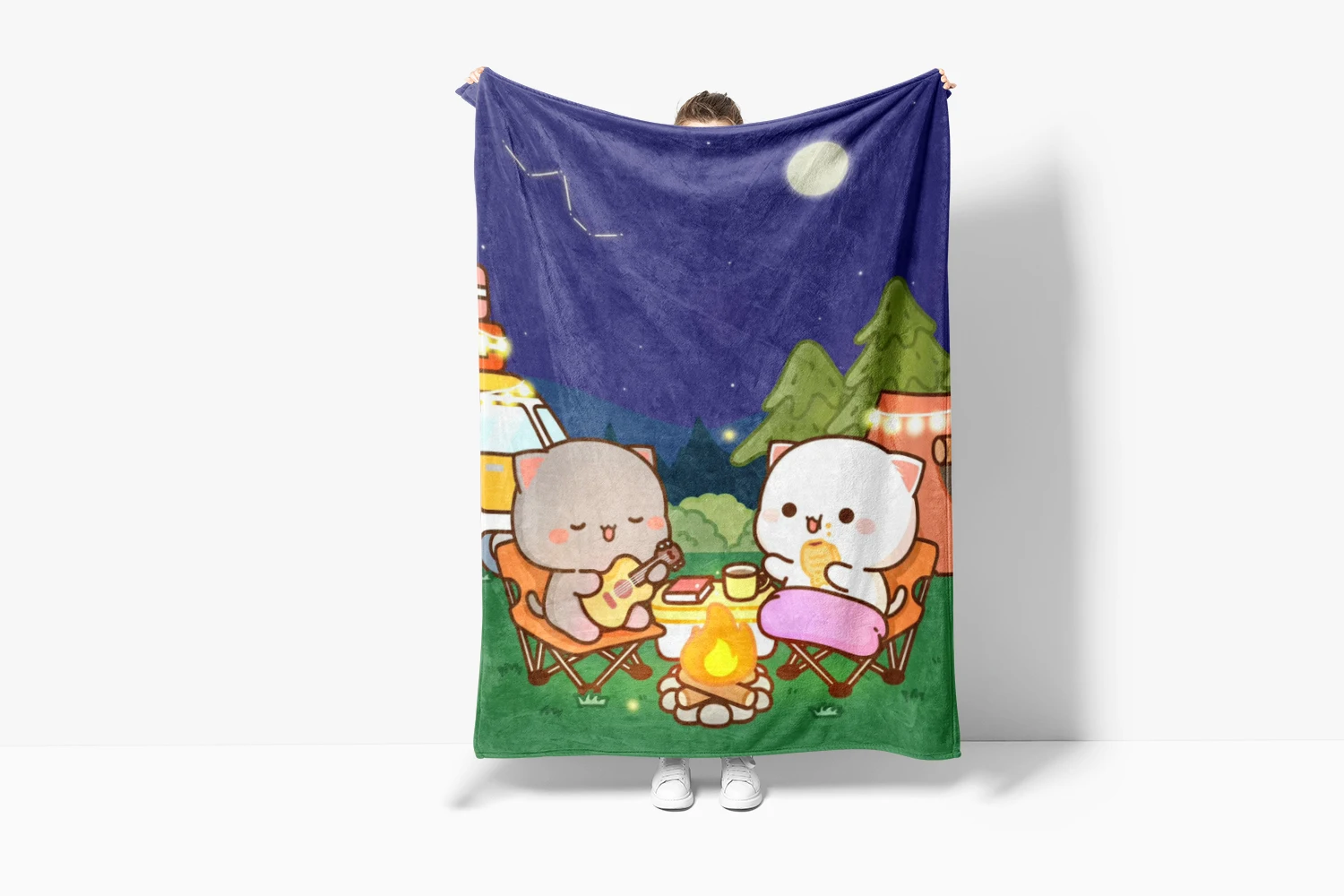 Cartoon P-each And G-oma Print Flannel Blanket.Sofa,Bedroom.Bed Home Office Nap Multifunctional Blanket