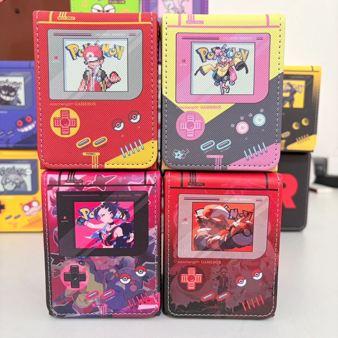 

PTCG Trainer Red/Iono Magnetic Leather Retro Game Console Card Box Marnie Morpeko Ash Ketchum Game Collection Card Storage Box