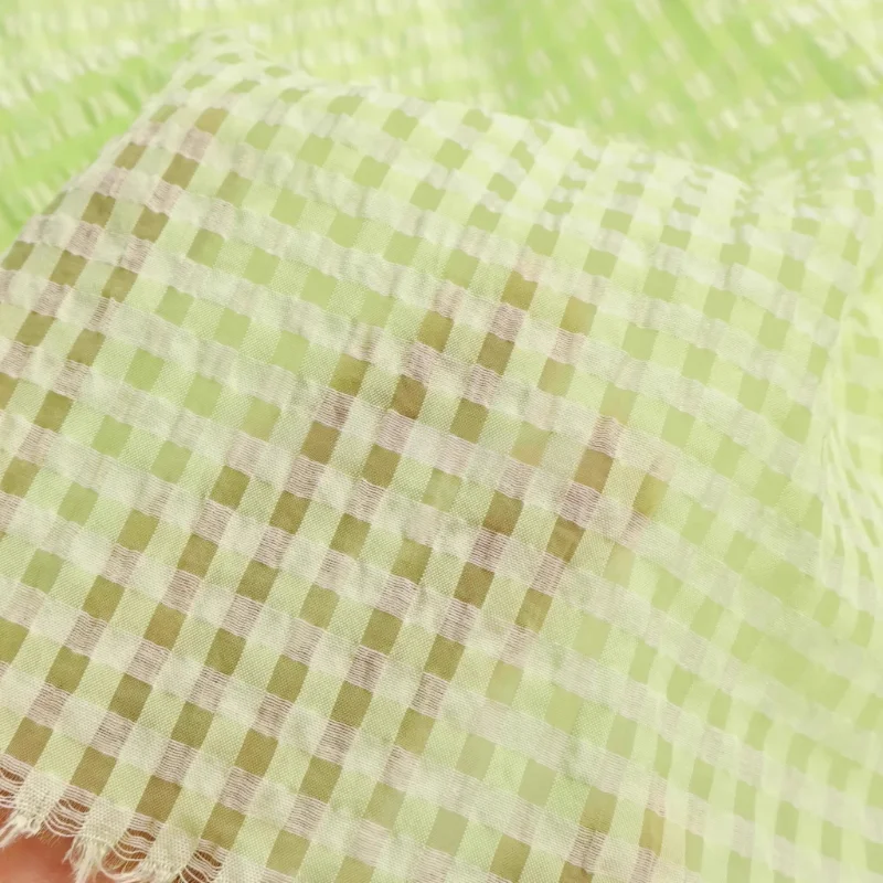 

Светло-зеленая, приятная для кожи прозрачная ткань из органзы для платья с полой сеткой, весенне-летняя ткань, сделай сам, по метру, материал для шитья