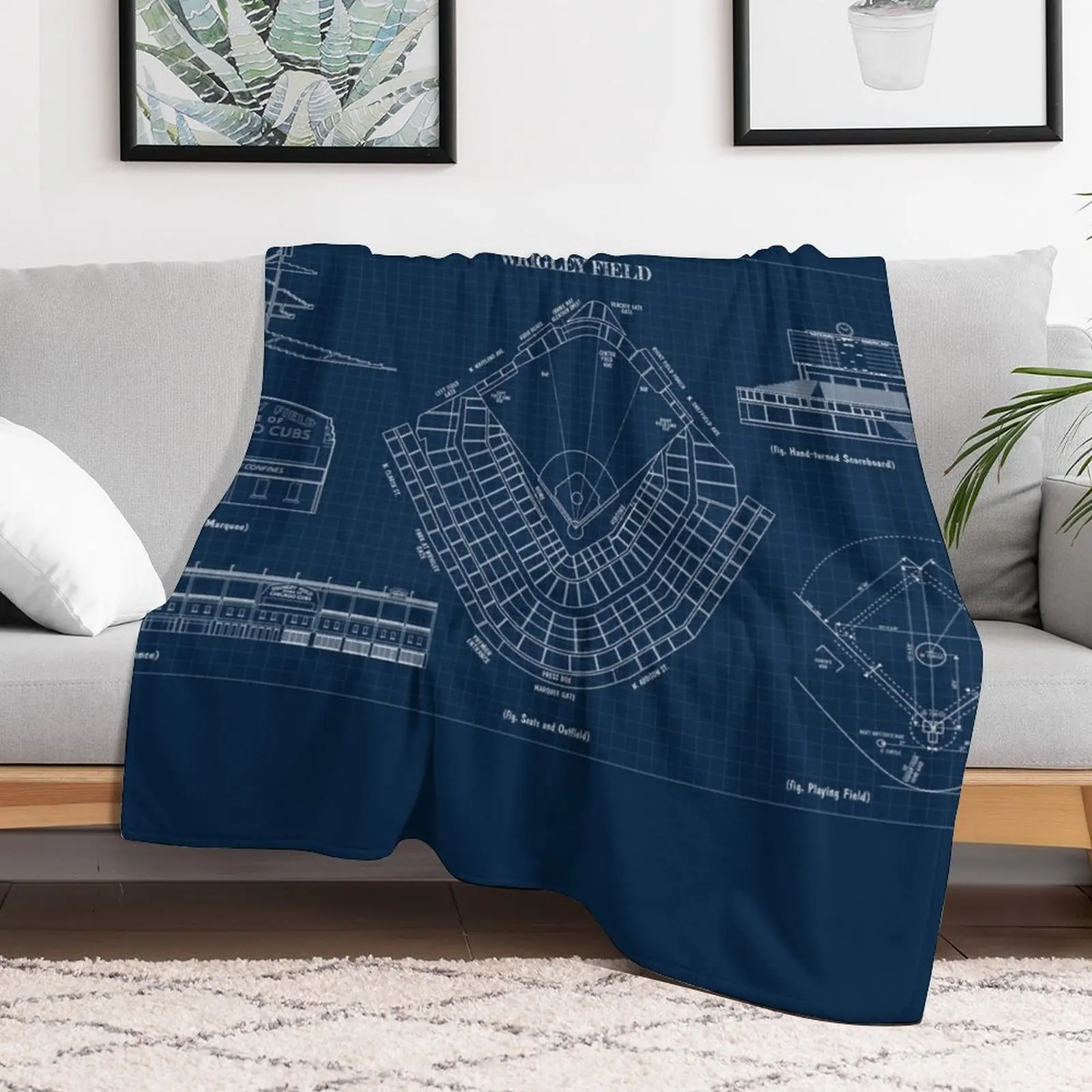 

Wrigley Field (Navy Blueprint) Throw Blanket Furry Sofa Quilt funny gift Blankets
