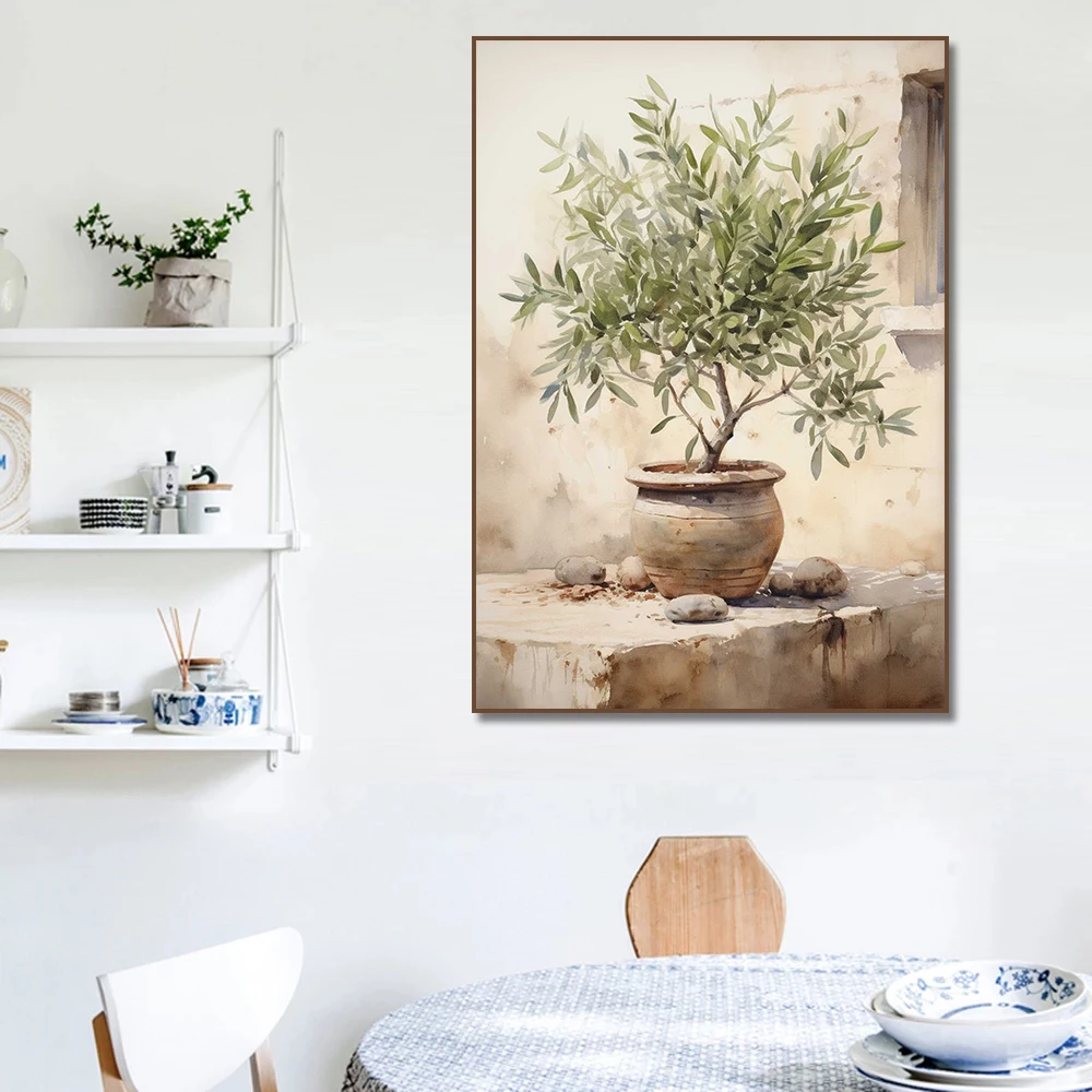 Italian Lemon Olive Tree Retro Mediterranean Greece Landscape Poster Canvas Painting Wall Art Pictures Home Interior Decor
