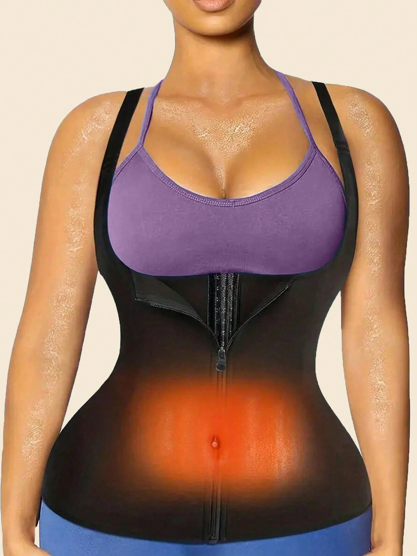 ชุดออกกำลังกายเสริมเหงื่อสำหรับผู้หญิง เสื้อกล้ามฟิตเนสกระชับหน้าท้อง ชุดกระชับสัดส่วนสำหรับโยคะแบบรัดเอว มีซิป สไตล์ยุโรปและอเมริกา