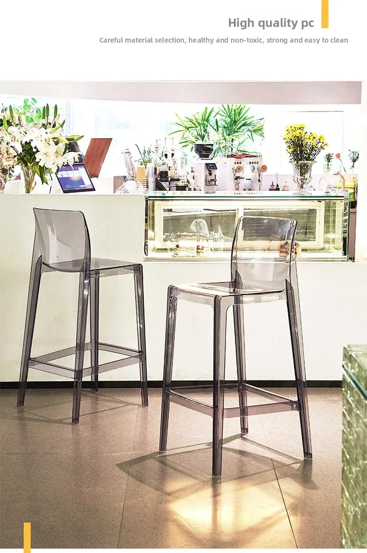 Clear Acrylic Modern Bar Stool Ergonomic Counter Height Chair Stylish Kitchen Island Seating for Home Furniture & Cafe Decor
