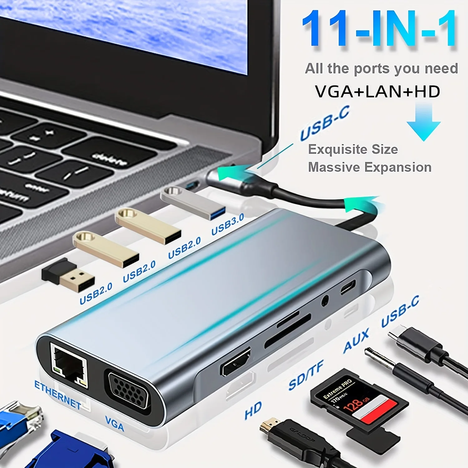 

USB C HUB 4K 30Hz Type C to HDMI-compatible USB 3.0 Adapter 11 in 1 HUB Dock PD 87W Splitter for MacBook Pro Air