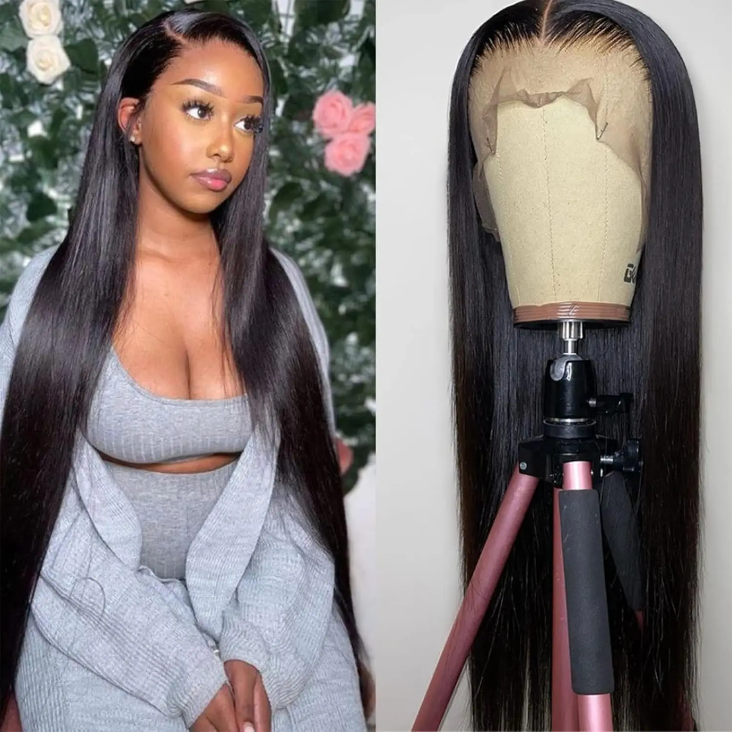 Bungiol 30 Inch Lace Front Wig Straight Lace Frontal Wigs Pre Plucked With Baby Hair 180% Density 13X4 Brazilian Virgin Human