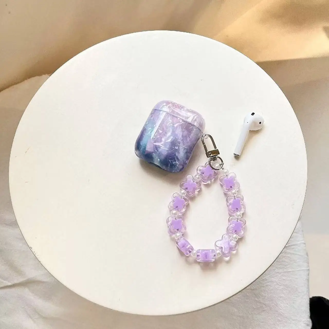 IMD Purple Gradient Shell Pattern Earphone Case For Airpods Pro 3 Pro2 4 2 1 Gen Wireless Headset Protective Cover With Bracelet - view 4