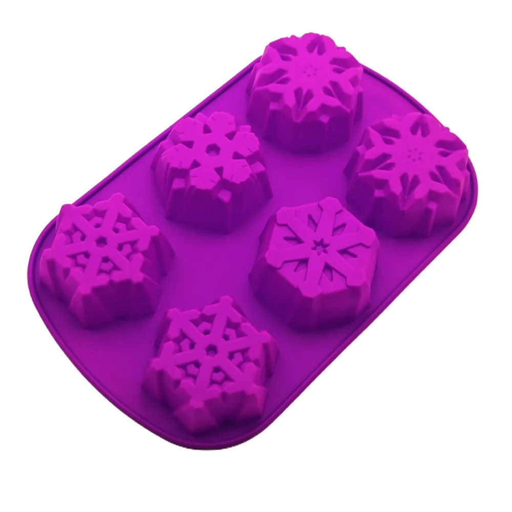

6 Hole Christmas Snowflake Shape Silicone Cake Mold DIY Irregular Scented Handmade Soap Mold Jelly Pudding Party Baking Tools