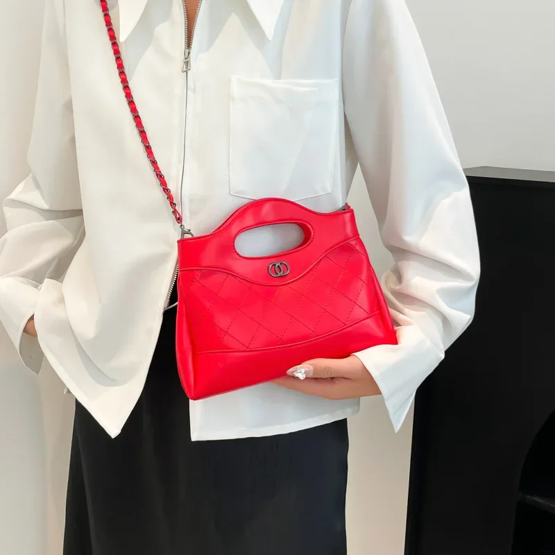 السيدات المألوف الماس شبكة سلسلة حقيبة كروسبودي حقيبة كتف واحدة شكل مربع بطانة البوليستر حقيبة يد المواد البولي يوريثان #3