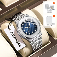 POEDAGAR Luxury Stylish Men's Watches Date Luminous Waterproof Stainless Steel Man Clock Original Men Quartz Wristwatch+Box Gift