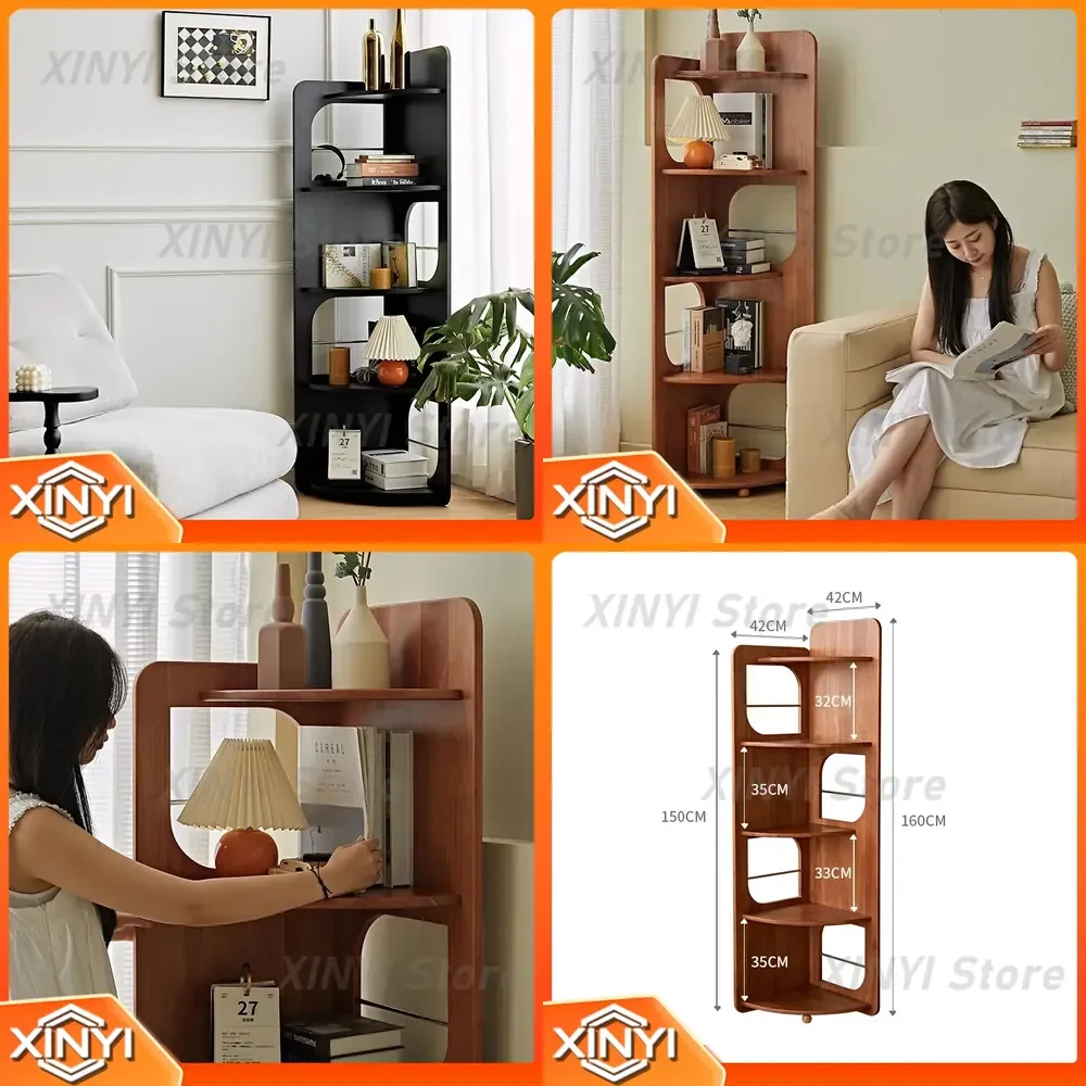 Five-layer Corner Rack for Small Apartment Living Room Storage Triangle Cabinet for Retro Style Solid Wood Display Shelf