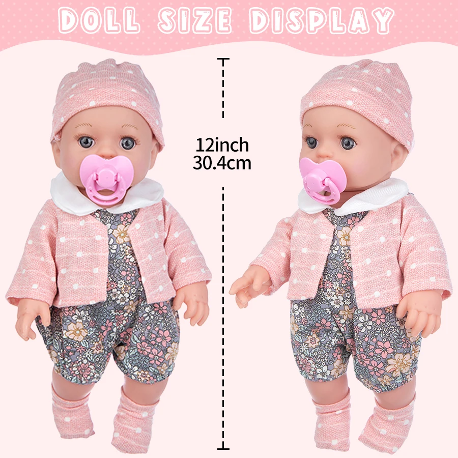 12in/30cm Reborn Doll Can Be Washed, Appease Be Education Soft Baby Doll Limb Movable and Clothes Detachable, Children's Toy Gif