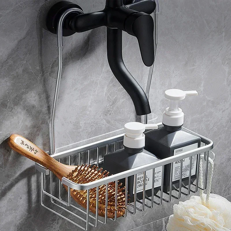 Handige douche-rek met boorloze installatie, badkamer opbergmand voor douche- en badproducten