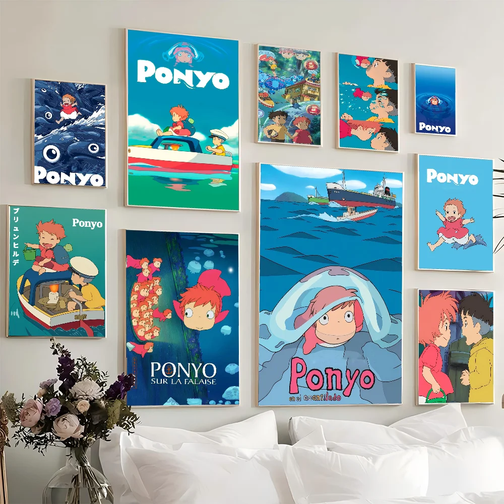 P-Ponyo On The Cliff Anime Posters Sticky Waterproof Paper Sticker Coffee House Bar Kawaii Room Decor