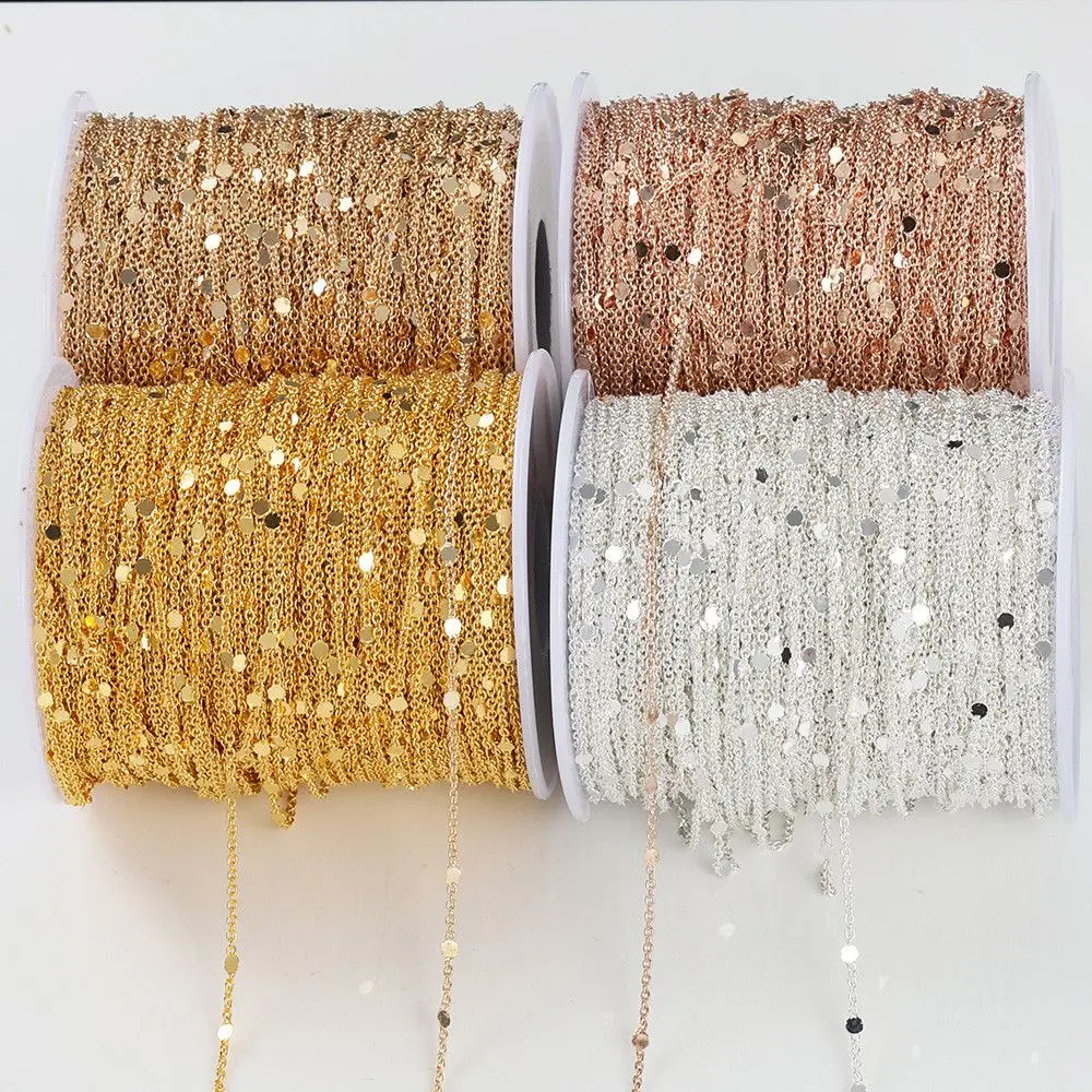 Metal Bracelet Gold Silver 2M Sequins Chain Copper Cable  Findings Jewelry Making Components Craft DIY