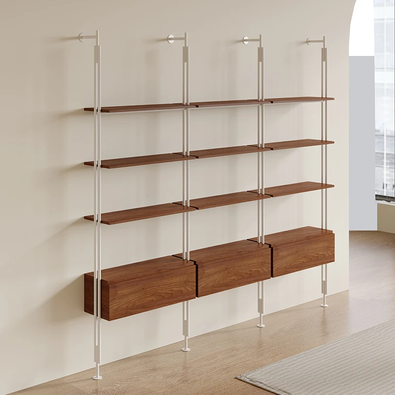 

JJ Cream wind simple wrought iron bookshelf against the wall shelf floor hanging wall living room partition storage cabinet