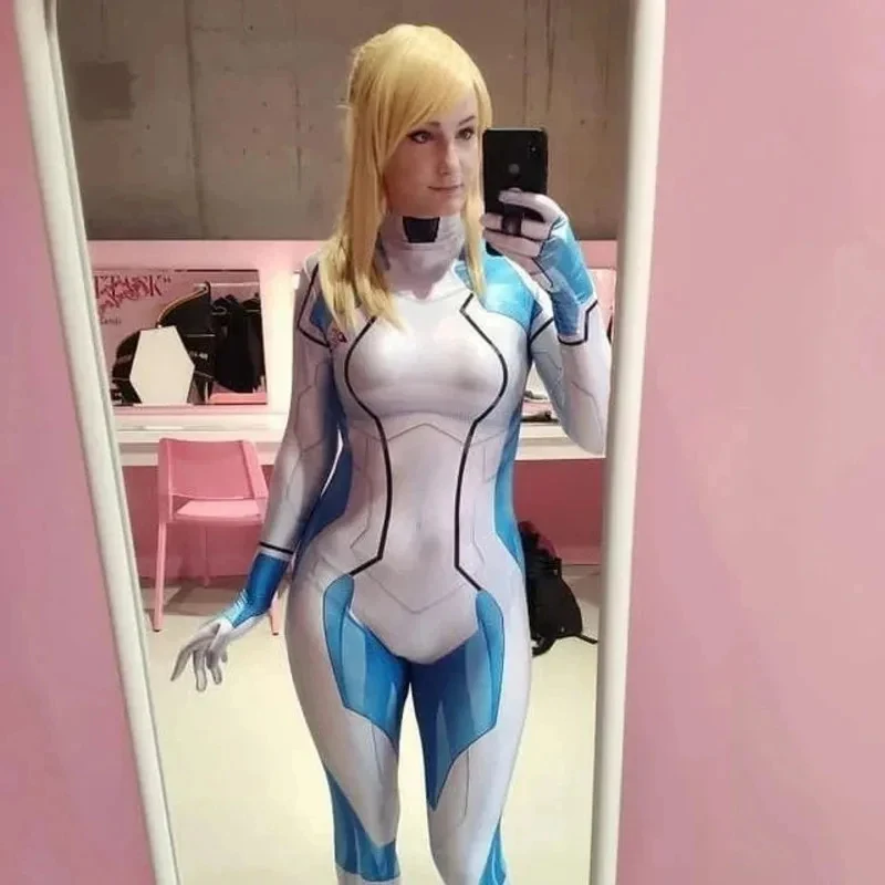♥ Disfraz de Halloween Cosplay Clásico Azul y Negro Samus Zero Dread Suit Aran Superhero Zentai Bodysuit Adulto Nuevo 2026 Topspeed Cos