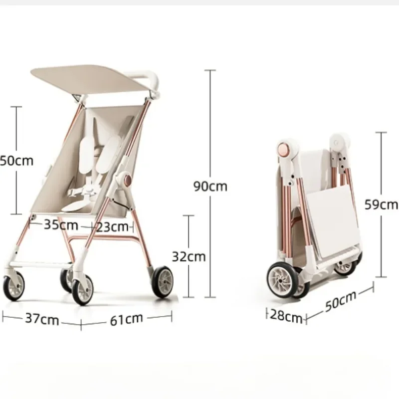 Metal Baby Trolley, Portable Foldable Large Child Pocket Cars Lightweight Stroller for Baby Umbrella Car Cabin Airplane Stroller