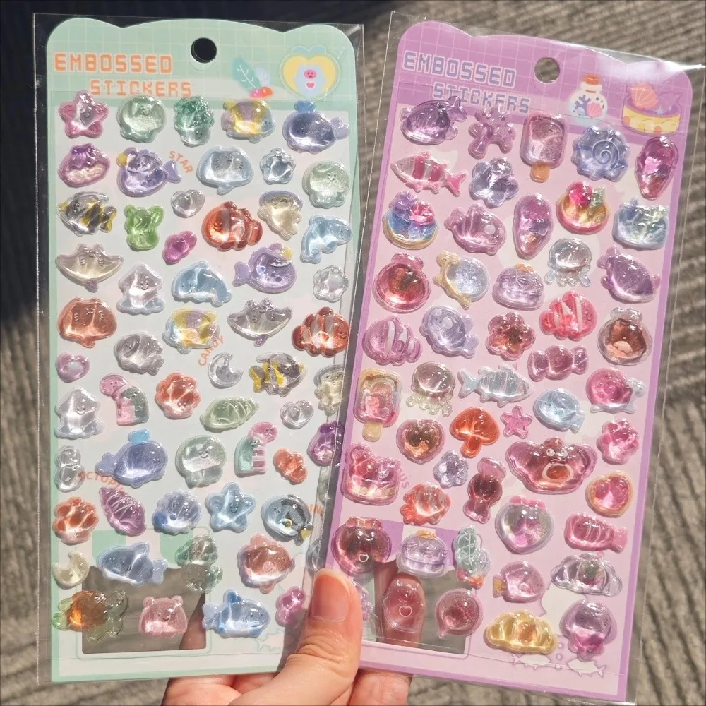 Embossed Texture 3D Embossed Sticker Solid Sticker Crystal Resin Crystal Drop Sticker 3D Raised Effect Ocean Seashell Pattern